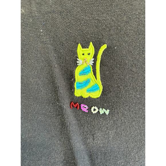 Vintage Berer by Takako Sakon sweater top cotton blend XL Cat "Meaw" - Picture 2 of 4